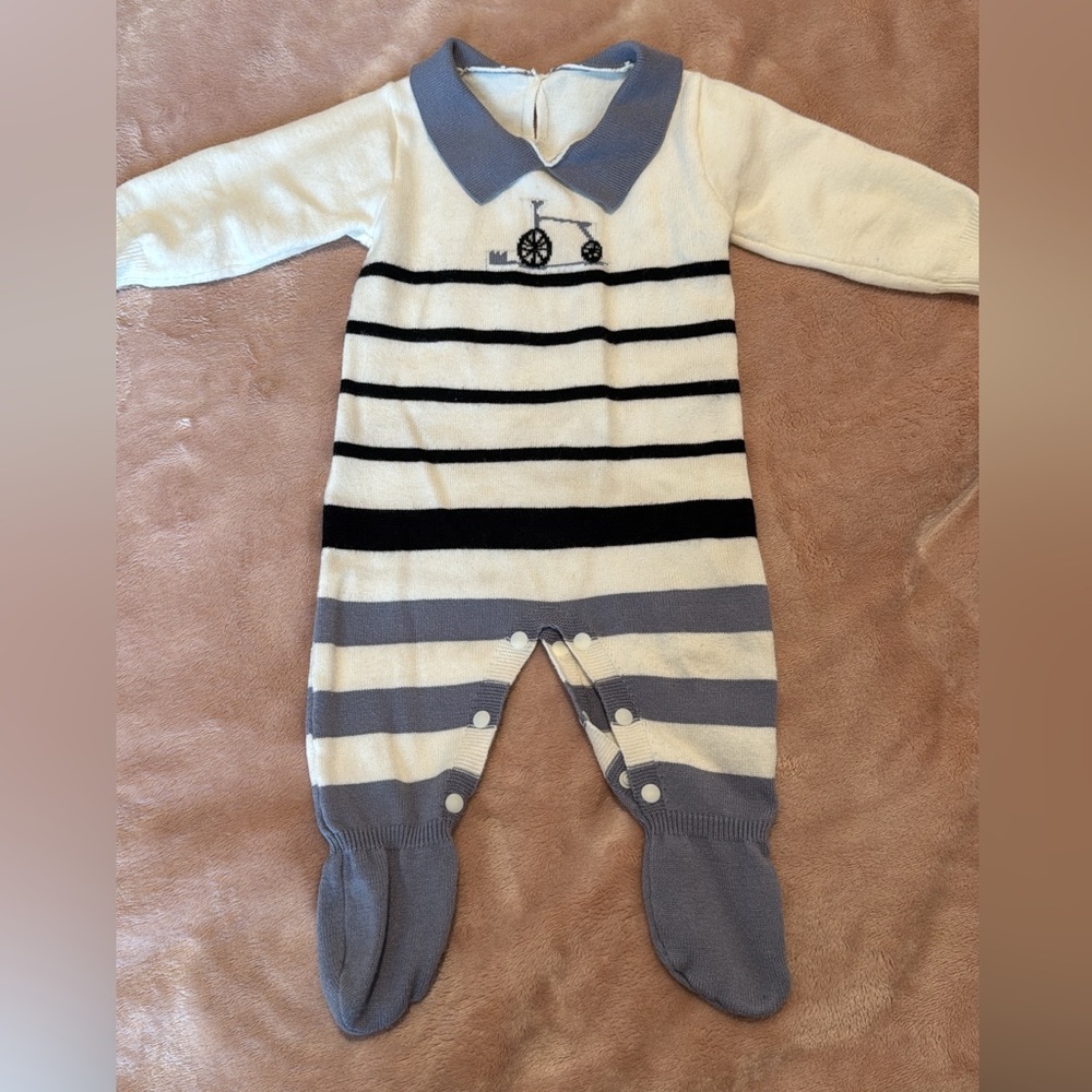 Striped Blue and White Kids One Piece
